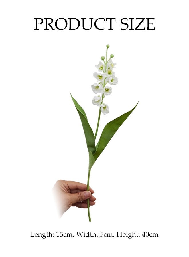 DUNISO 8 Pcs Artificial Flower Lily of The Valley, Faux White Bell Flowers, Wind Chime Orchid, Outdoor Bridal Wedding Bouquet for Home Garden Party (White) - Image 2